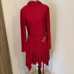 SHEIN Red Long Sleeve Dress with Asymmetrical Hem